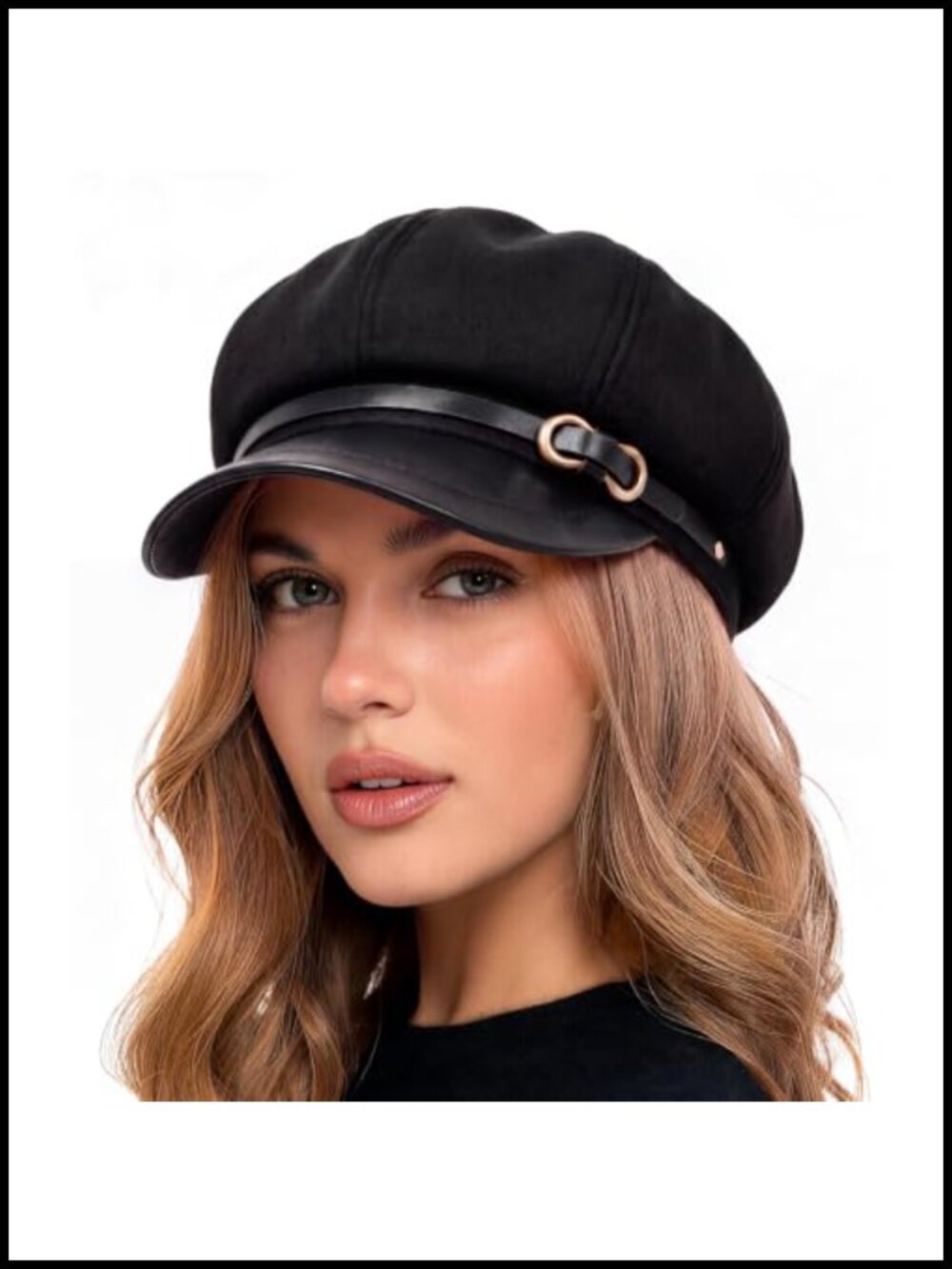 Womens Newsboy Cap Felt PU Visor Baker Boy Hat Adjustable Medium